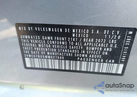 2021 Volkswagen Jetta 1.4T R-Line/1.4T S/1.4T Se из США, поврежденный, VIN 3VWC57BU5MM021546